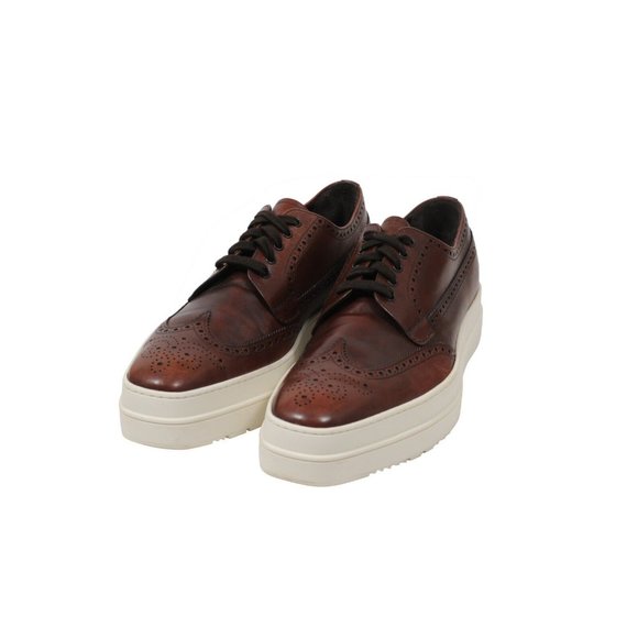 Prada Mens Oxford Wingtip Platform Derby US 10.5 UK 9.5 Brown Leather Brogue main image 5